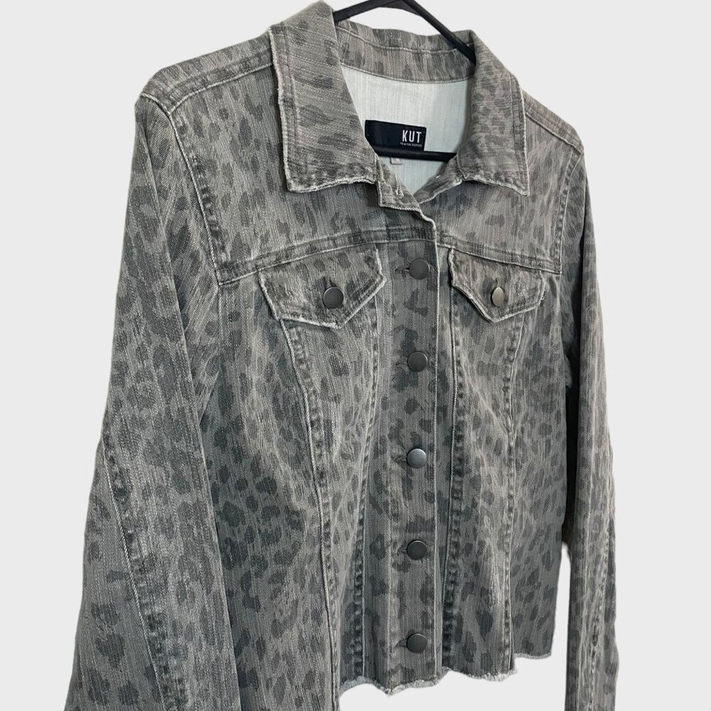Kut From The Kloth Hand-Painted Denim Jacket Women's Medium Gray Cheetah Print - Picture 4 of 13
